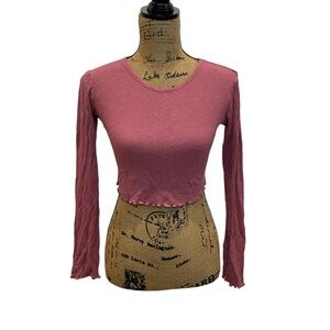 Bozzolo Pink Long Sleeve Crop Top with Lettuce Edge